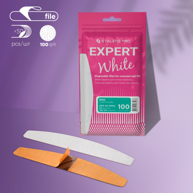 Staleks Pro Expert 42 limas blancas reemplazables en forma de media luna, grano 100, 50 unidades (serie DFE-42)