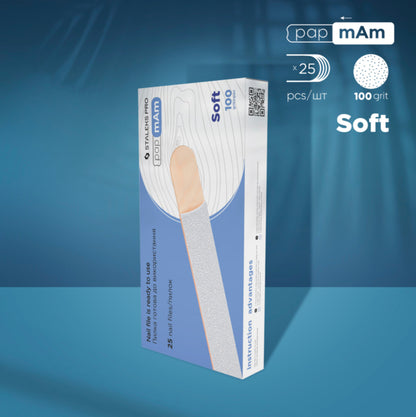 Staleks Pro Expert 20 lima recta Soft Base White + base de madera, 25 unidades (serie DWCE-20)