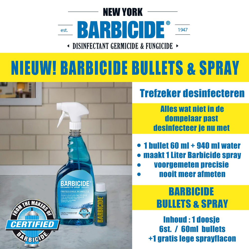 Barbicide Disinfectant Bullets & Spray (6x 60ml + Empty Spray Bottle)