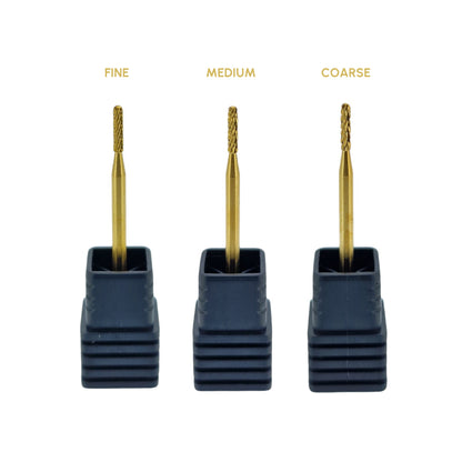 Shape It Up Carbide Bur Bit Narrow Cylinder Round Top Medium Blue Gold Series (Manicure Pedicure)