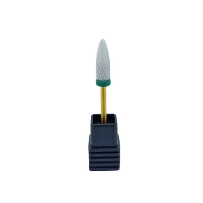 Shape It Up Ceramic Milling Bit Long Flame Coarse Green Gold Series (Manicure Pedicure)