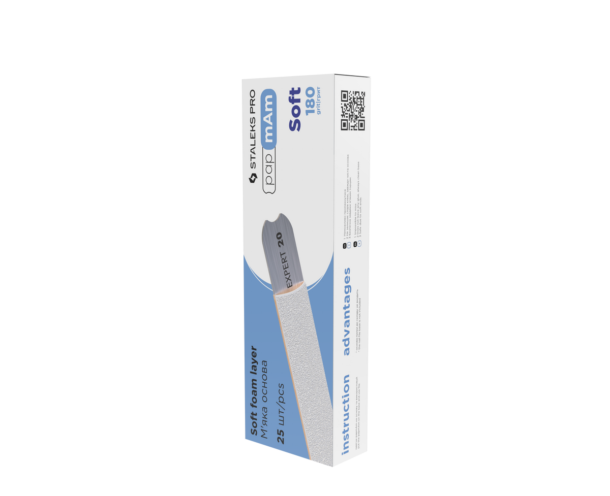 Staleks Pro Expert 20 PapmAm Straight File Soft Base White 25 Pieces (DFCE-20 series)